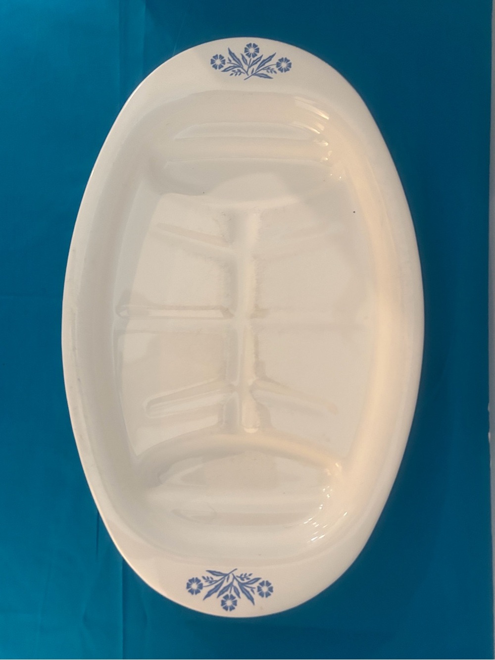 Meat platter White Oval Serving Platter with Blue Floral Accents